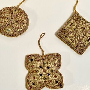 Zardozi beaded braided embroidered gold ornament lot from India